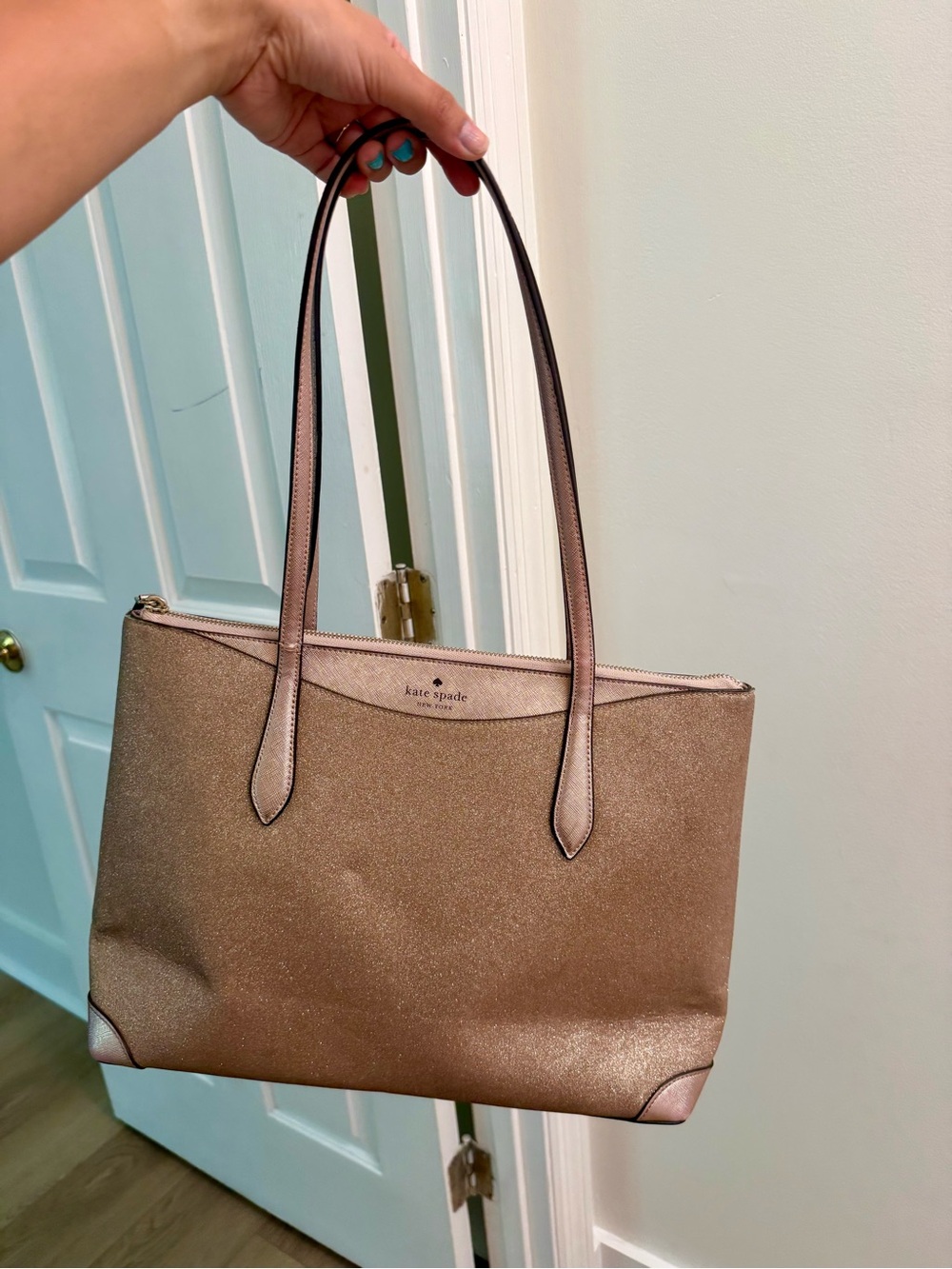 kate spade rose gold shimmer tote
